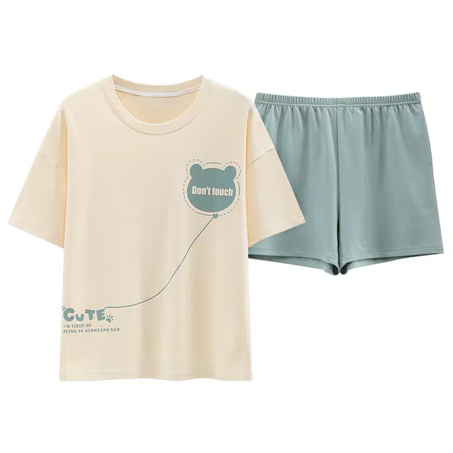 睦隆世家 自带胸垫汗蒸服短袖短裤薄款可外穿纯棉家居服夏季睡衣套装 女款