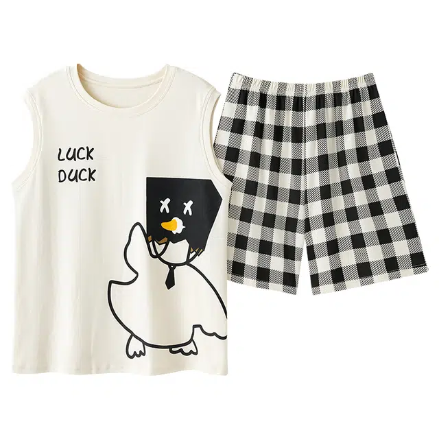 俏佳人 柔软休闲可外穿套头背心慵懒宽松家居服短裤睡衣套装 女款