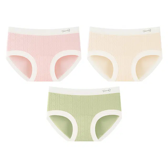 二三二三 熊猫印花轻薄无痕裸感不卡档不夹臀柔软中腰吸湿透气高弹三角裤防勒透气舒适亲肤撞色字母时尚俏皮可爱甜美少女内裤 女款 组合装