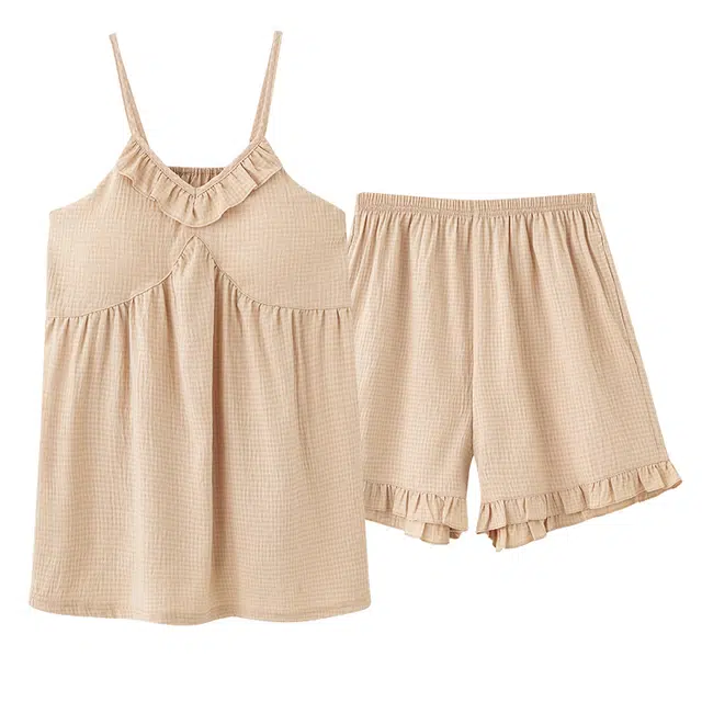 莫代尔 慵懒个性时尚百搭套头气质舒适柔软亲肤宽松显瘦带胸垫防凸点无袖短裤家居服可外穿睡衣套装 女款