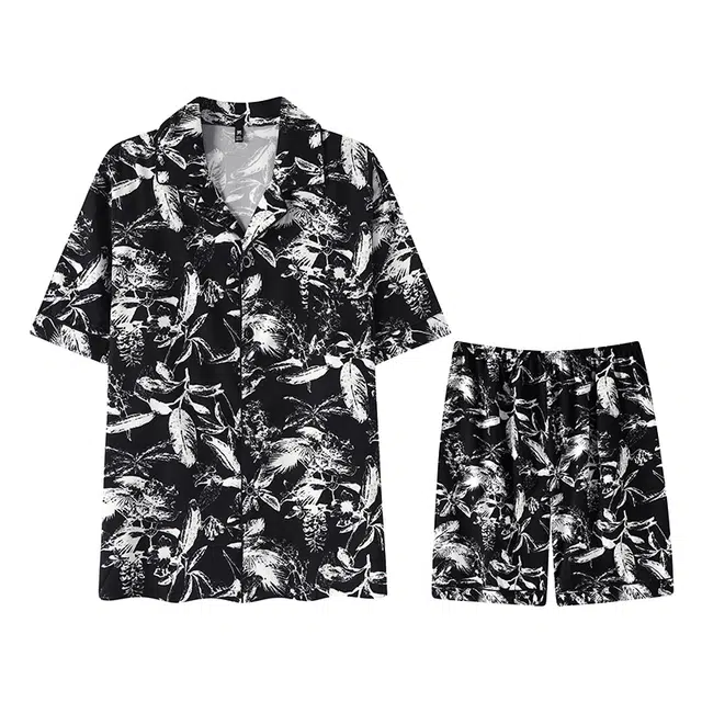 向薇 冰丝短袖短裤青年薄款可外穿家居服睡衣套装 男款