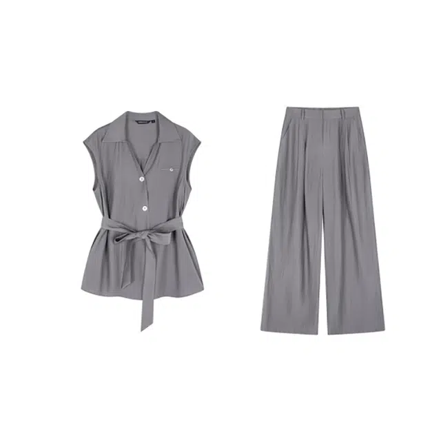 潞优野 慵懒松弛感两件套夏季系带晕染风无袖阔腿裤休闲套装 女款