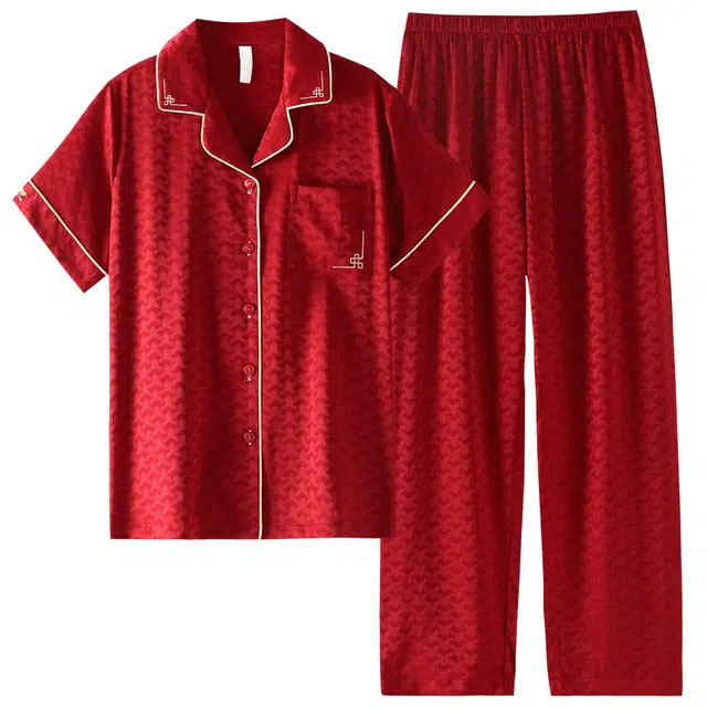 睦隆世家 冰丝短袖长裤薄款仿真丝绸家居服夏季睡衣套装 女款