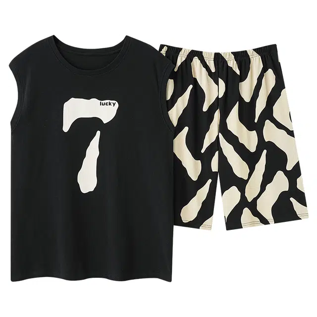 俏佳人 柔软亲肤休闲可外穿套头背心慵懒家居服睡衣套装 男款