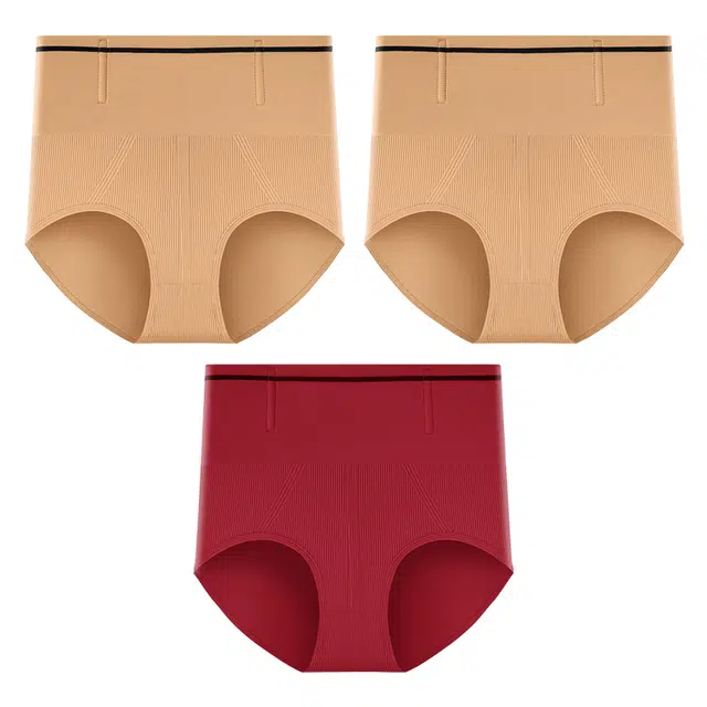 二三二三 纯色高腰收腹提臀不卡档不夹臀高弹力舒适不勒吸湿排汗三角裤防勒不卷边透气简约时尚百搭潮流运动内裤 女款 组合装