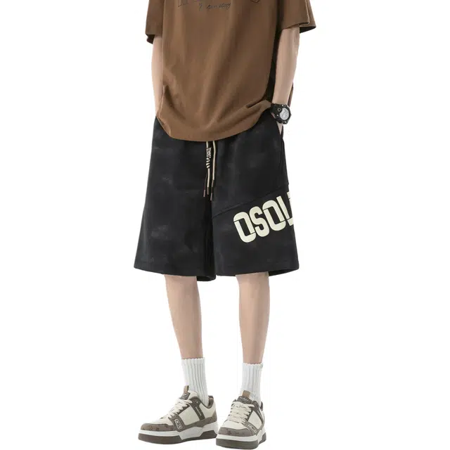 颂希尔 美式发泡印花薄款扎染设计感速干运动宽松休闲短裤 男女同款