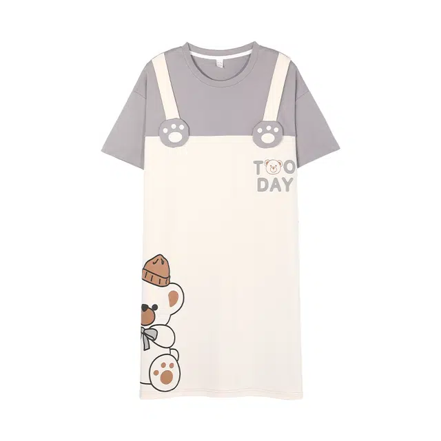 俏佳人 柔软亲肤小熊公主风休闲套头慵懒短袖家居服睡裙 女款