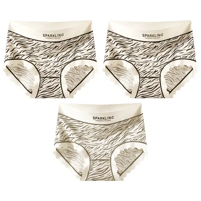 二三二三 性感豹纹印花吸湿排汗不卡档中腰高弹亲肤柔软无痕三角裤防夹臀不卷边透气不闷纯欲字母野性少女内裤 女款 组合装