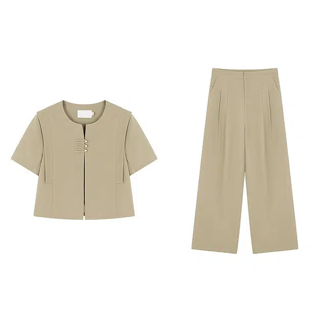 潞优野 高级感国风盘扣设计短袖夏季职场通勤风西装套装 女款