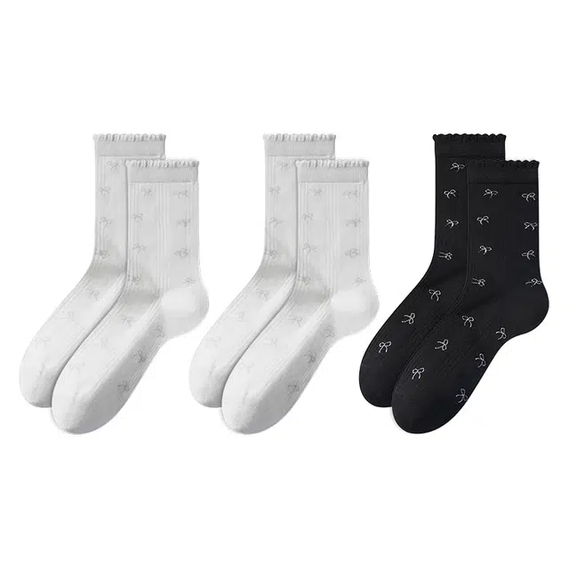 二三二三 简约可爱蝴蝶结百搭防臭抗菌抗起球袜子吸汗透气防滑亲肤中筒袜 女款