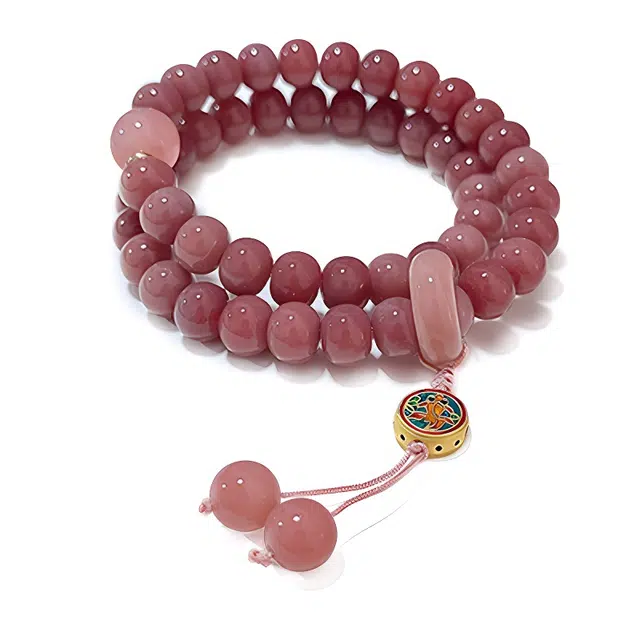 【做个富婆 】 九隆古 桃花朵朵清新招桃花叠戴 新中式国风双圈手持念珠绕指柔转运#好运礼盒装 菩提根 手串 女款