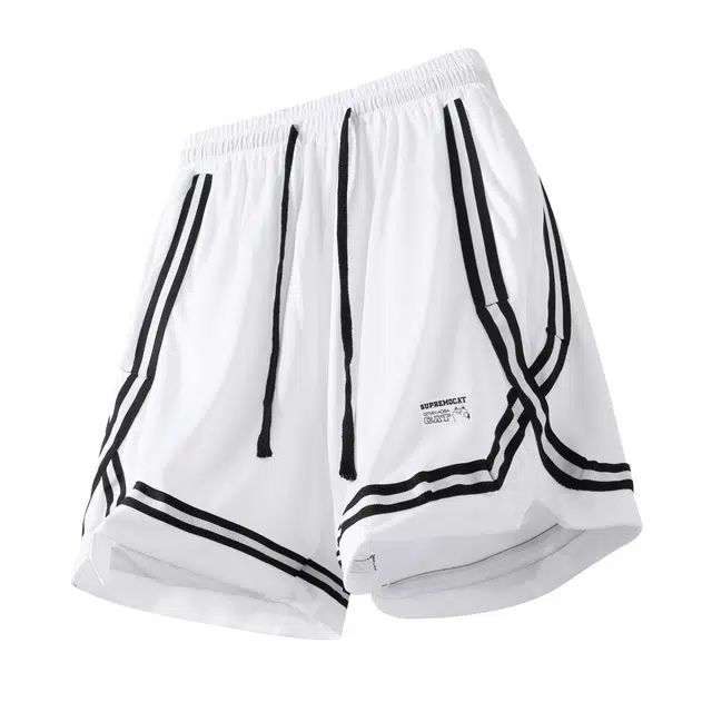 吾皇猫 美式速干薄款透气条纹宽松篮球裤跑步健身训练羽毛球休闲短裤 男女同款