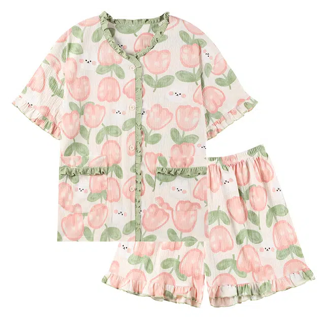 俏韵 甜美郁金香短袖短裤舒适家居服夏季睡衣套装 女款