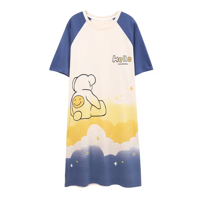 俏佳人 柔软亲肤公主风休闲套头慵懒短袖家居服睡裙 女款