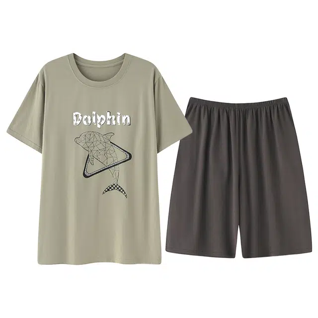 莫代尔 简约休闲时尚气质百搭圆领慵懒个性舒适柔软亲肤细腻耐磨耐穿两件家居服可外穿睡衣套装 男款