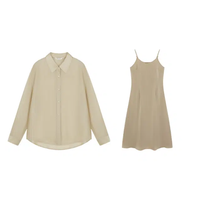 潞优野 卡其防晒衬衫吊带裙两件套女夏季优雅女神范时尚休闲套装 女款