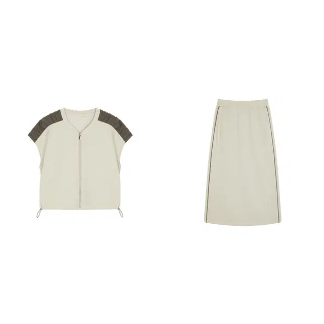 潞优野 短款宽松无袖上衣简约舒适半身裙两件套裙装套装 女款