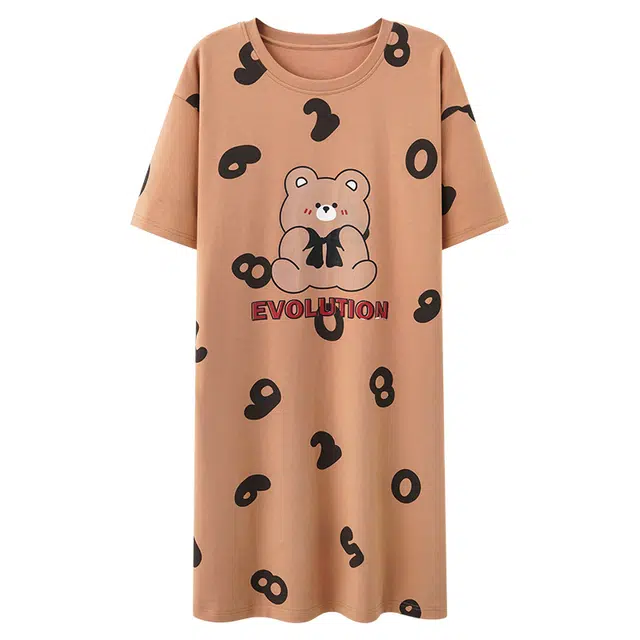 棉基因 亲肤透气休闲短袖小清新可爱家居服可外穿舒适柔软简约百搭韩系学院风夏季睡裙 女款