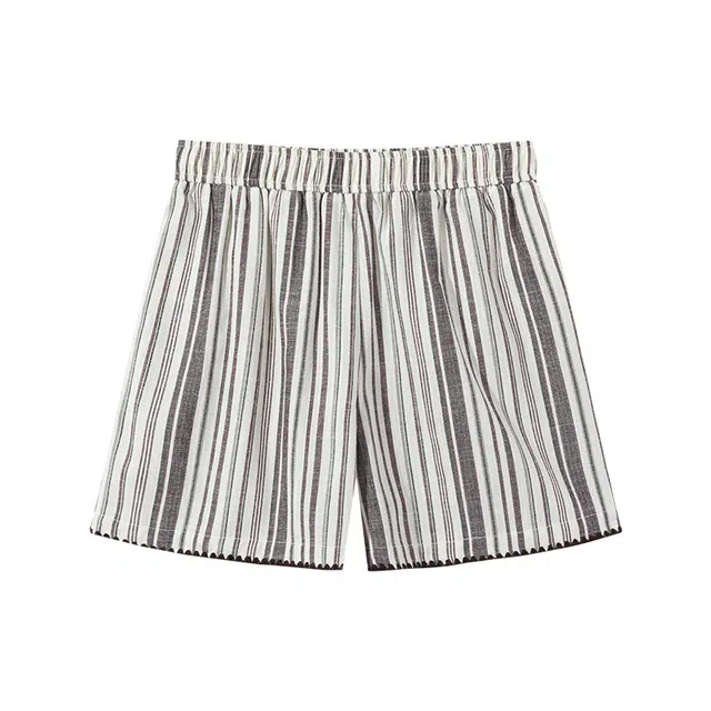 区区欧阳 日常出游焕新时髦撞色贝壳线经典松紧腰头宽松休闲短裤 女款