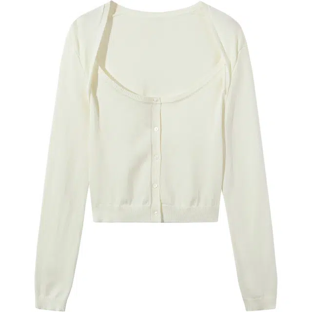 区区欧阳 轻叠大圆领设计个性显瘦假两件薄款优雅松弛防晒针织衫 女款