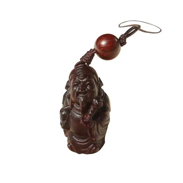 天纵 财源广进生意兴隆精工雕刻财神爷挂坠创意好运文玩木质把件 紫檀属 木作挂件 男女同款情侣款