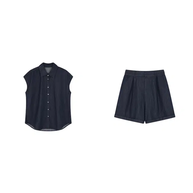 潞优野 复古翻领洋气减龄背心衬衫短裤夏休闲套装 女款