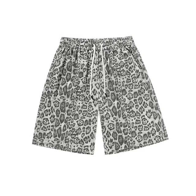 颂希尔 美式复古迷彩豹纹运动薄款百搭五分休闲短裤 男女同款
