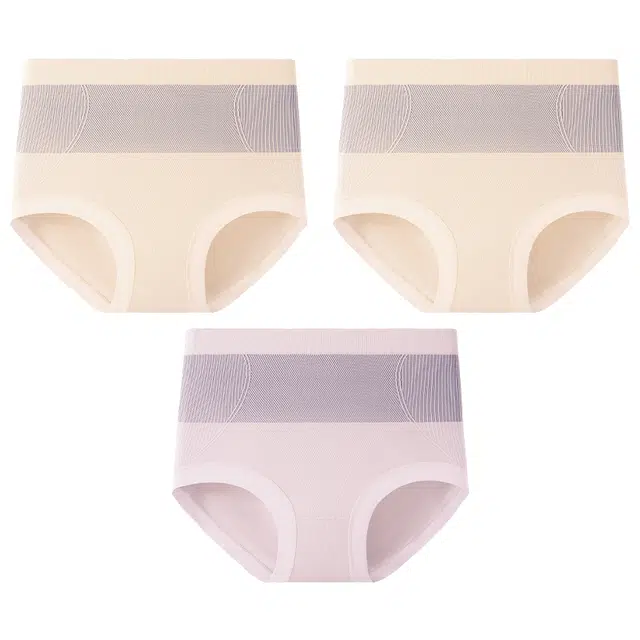 二三二三 高腰设计收腹提臀不卡档不夹臀舒适不勒透气不闷产后塑形三角裤日常穿着无痕裸感亲肤撞色简约时尚百搭内裤 女款 组合装