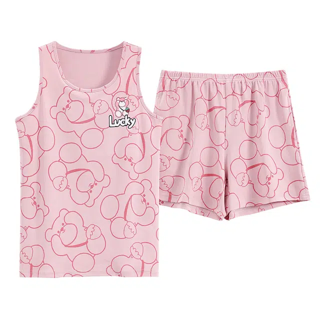 睦隆世家 家居服吊带带胸垫背心无袖夏季睡衣套装 女款