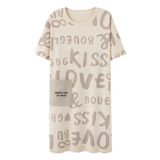 棉基因 韩系学院风休闲短袖小清新可爱家居服可外穿舒适柔软亲肤透气简约百搭夏季睡裙 女款