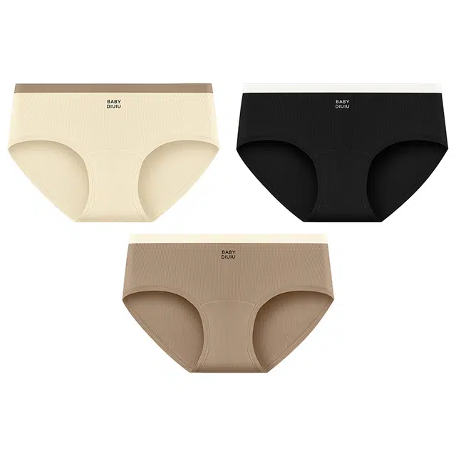 二三二三 竖条纹理抑菌透气不卡档不夹臀不卷边舒适不勒吸湿排汗三角裤日常穿着运动柔软亲肤撞色字母运动少女内裤 女款 组合装