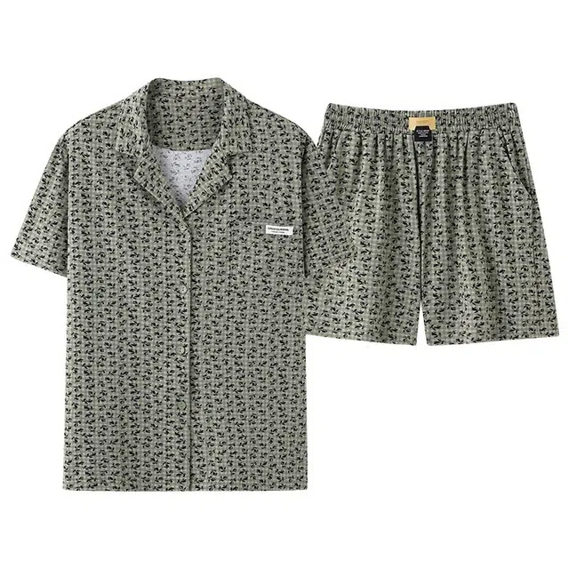 细舍 短袖小碎花高级感开衫大码家居服三分裤夏季睡衣套装 女款