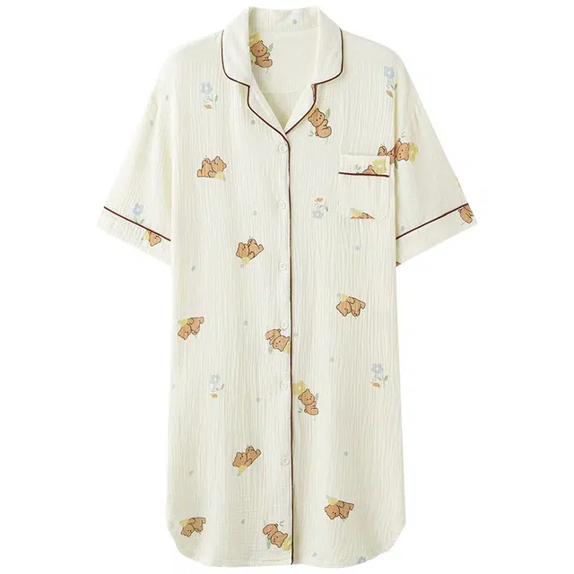 俏佳人 柔软亲肤翻领开衫休闲开衫慵懒短袖家居服睡裙 女款