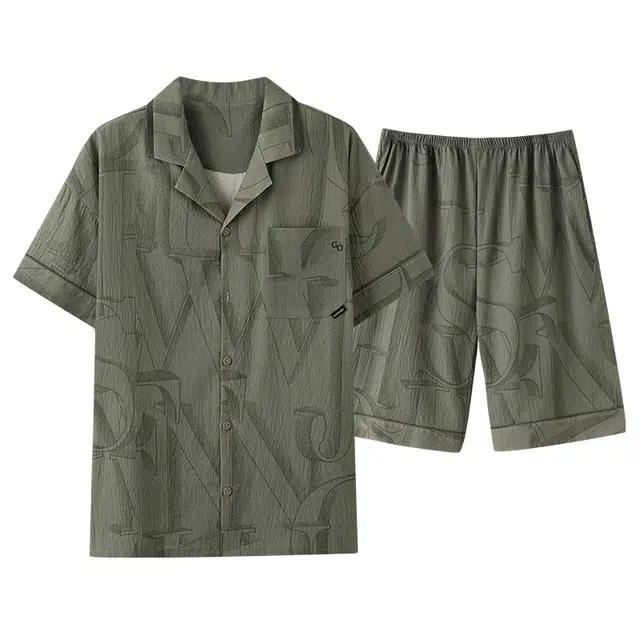 莫代尔 简约休闲短袖上衣百搭时尚五分袖睡衣套装 男款