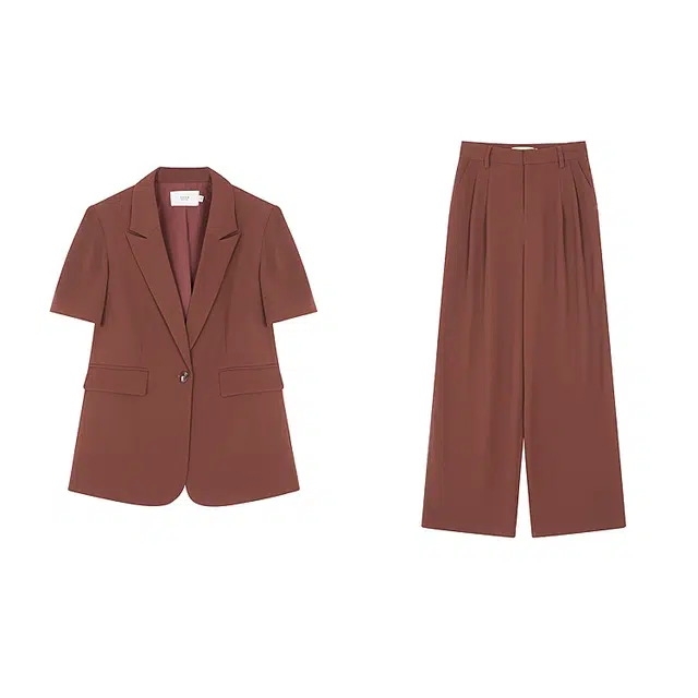 潞优野 高级都市短袖长裤经典休闲简约西装套装 女款