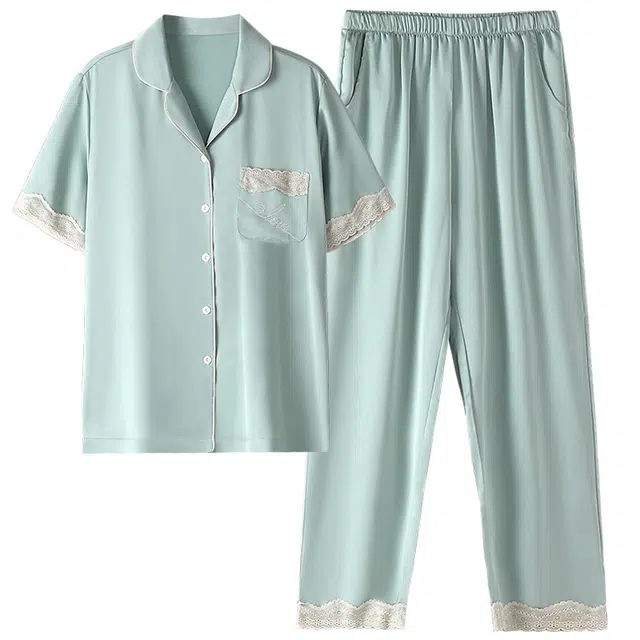 睦隆世家 凉感冰丝短袖长裤薄款家居服夏季睡衣套装 女款