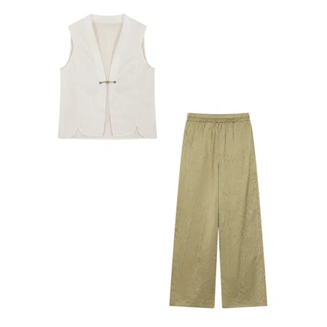 潞优野 新中式高级肌理马甲阔腿裤设计感休闲套装 女款