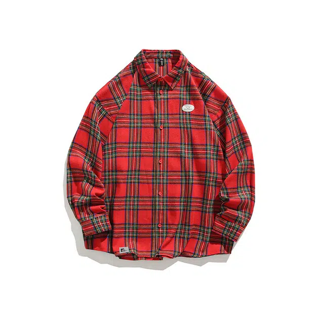 欧路得 格子高街格纹衬衣美式复古外套春夏季长袖衬衫 男款