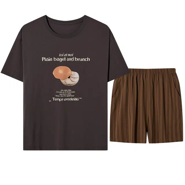 细舍 短袖短裤时尚简约家居服薄款可外穿睡衣套装 女款