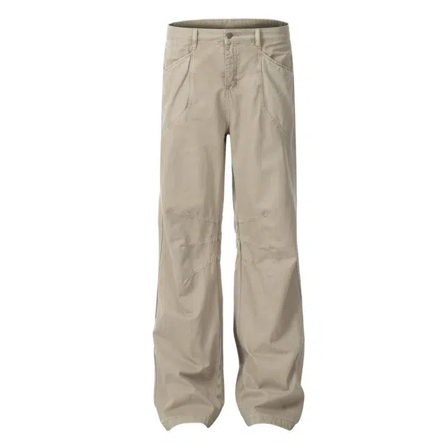 松岚 美式复古褶皱设计感城市机能直筒显瘦高个子美拉德做旧潮流时髦高级感拼接解构休闲百搭透气舒适工装裤 男女同款