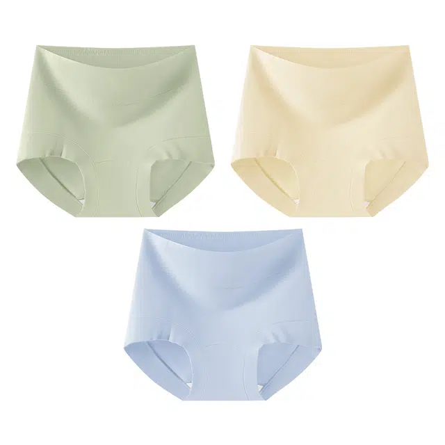 二三二三 抗菌零压感棉裆部柔软亲肤高腰弹力透气不闷舒适不勒三角裤百搭纯色不夹臀时尚简约无痕潮流清新甜美内裤 女款 组合装