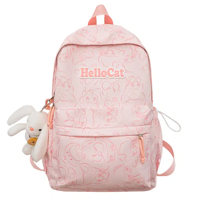 揽月 卡通日系风 尼龙 书包背包双肩包 大号 男女同款情侣款 黑色/粉色/紫色/蓝色/绿色