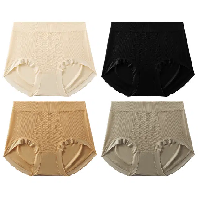 二三二三 透气吸汗防夹臀不卡档亲肤柔软抑菌舒适中腰高弹三角裤简约时尚百搭纯色内裤 女款 组合装