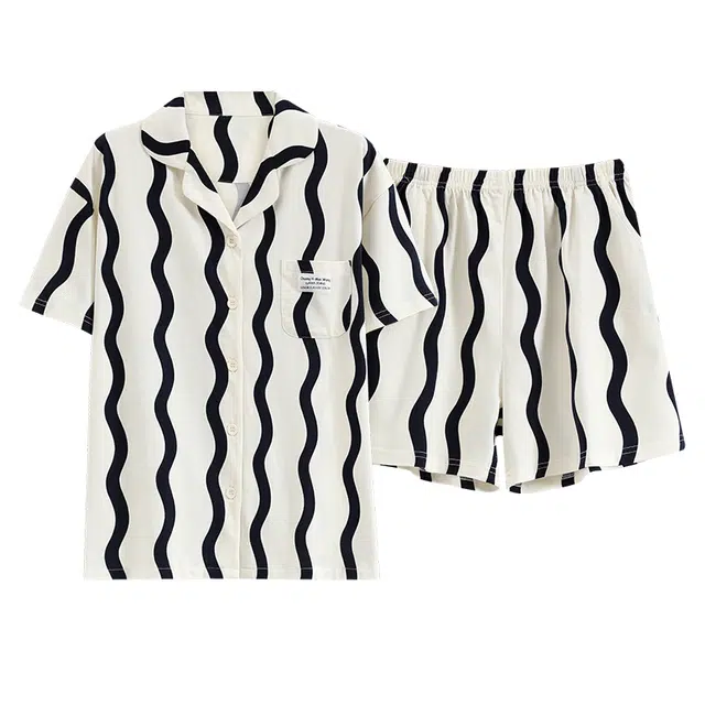 睦隆世家 家居服短袖开衫可外穿三分裤夏季睡衣套装 女款