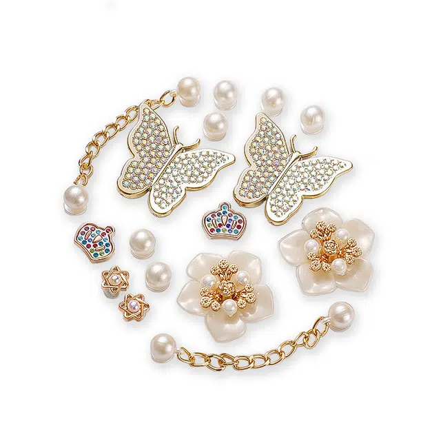 【花蕊金蝶链条】 攸委 小香风洞洞鞋配件 装饰泡芙鞋花配饰高级感时尚百搭云朵通用 树脂 鞋扣 男女同款情侣款