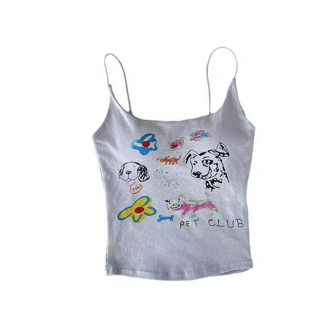 轻迎 美式甜辣卡通印花背心泰式带胸垫内搭无袖辣妹上衣吊带 女款