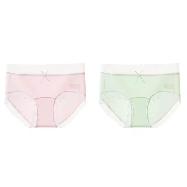 棉基因 清爽透气亲肤不勒不卡裆柔软舒适纯棉抑菌底裆蝴蝶腰头凉感冰丝甜美清新不夹臀不闷热内裤 女款 组合装