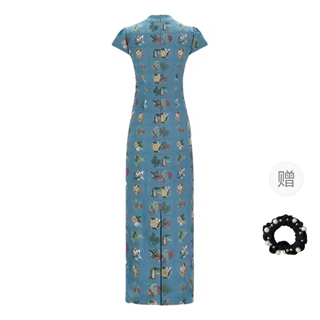 雾闪闪 新中式改良刺绣碎花立领旗袍收腰舒适短袖连衣裙 女款