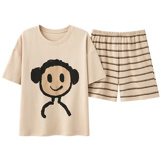 俏佳人 柔软亲肤休闲可外穿套头短袖短裤慵懒宽松家居服睡衣套装 女款