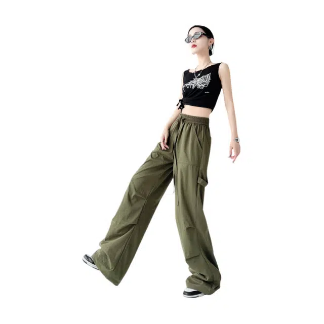 荟萃阁 纯色宽松高腰薄款工装裤 女款